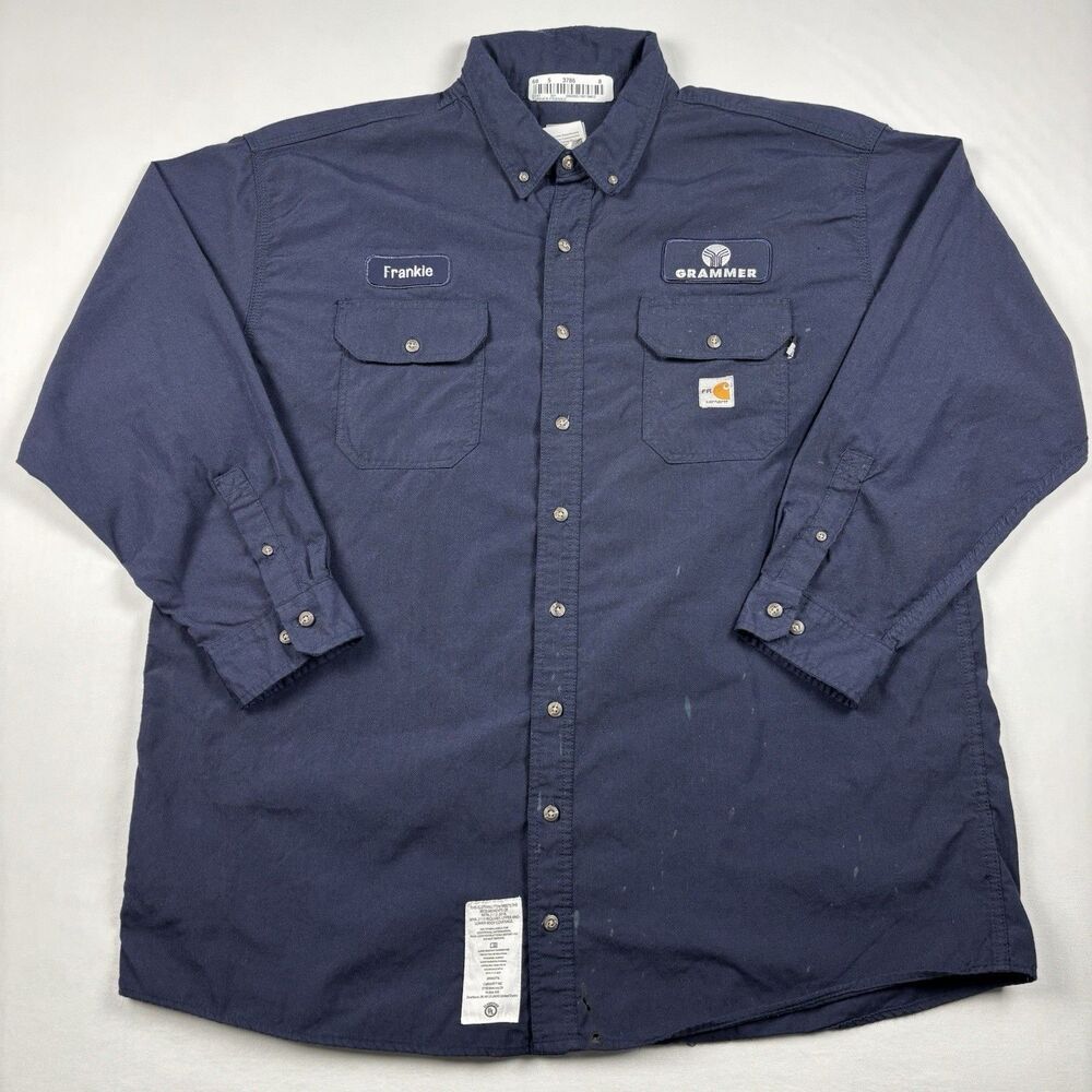 Carhartt FR Work Shirt Mens 3XL Navy Blue Good Flame Resistant CAT 2 NFPA 2112